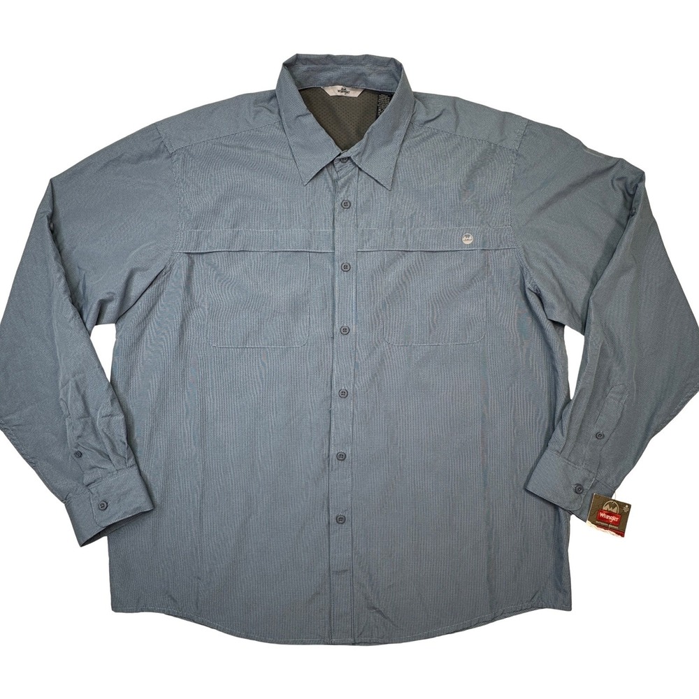 Wrangler Outdoor Series Button Up Shirt Mens XL NWT Blue Micro Check Long Sleeve